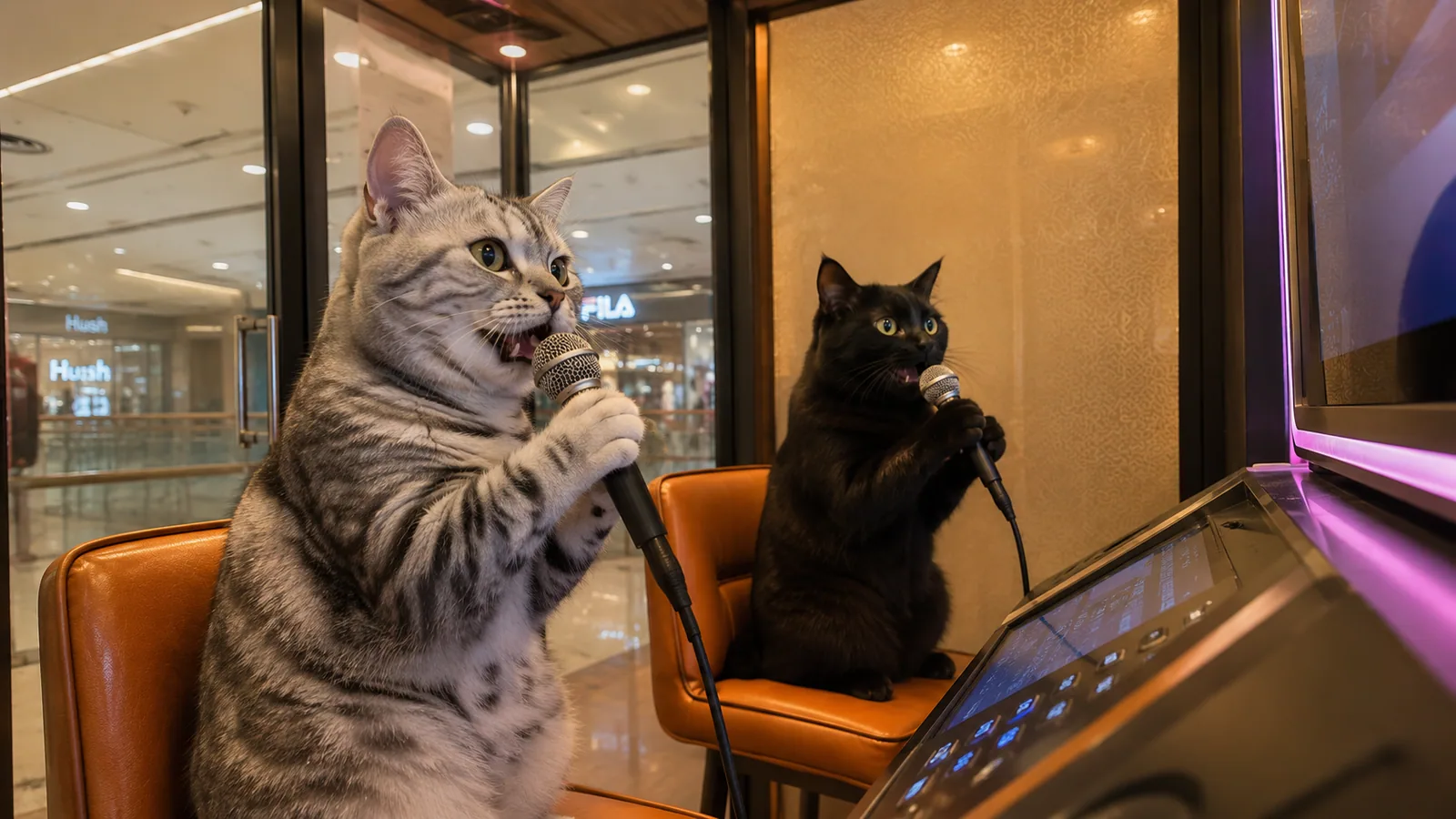 两只猫一起唱歌